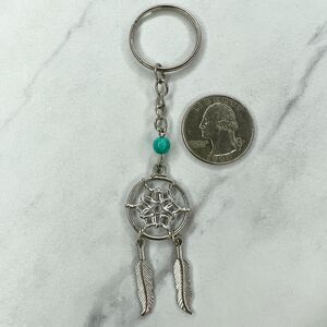 Silver Tone Faux Turquoise Beaded Dreamcatcher Keychain Keyring